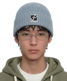 四季用薄手ロングビーニーコットンニット男女共用ロゴビーニーハットBEANIE / CROSS BOX LOGO / L SKY