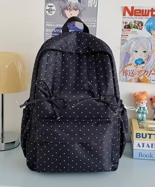 pyornim(ピョルニム)の「【A4 サイズ対応】ドット柄 リボンドロスト リュック(バックパック/リュック・レディース・ブラック/ブルー/ホワイト/ピンク/グリーン・F)」の6枚目の写真