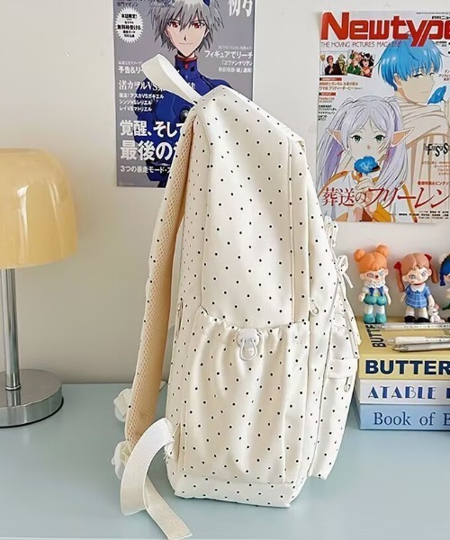 pyornim(ピョルニム)の「【A4 サイズ対応】ドット柄 リボンドロスト リュック(バックパック/リュック・レディース・ブラック/ブルー/ホワイト/ピンク/グリーン・F)」の10枚目の写真
