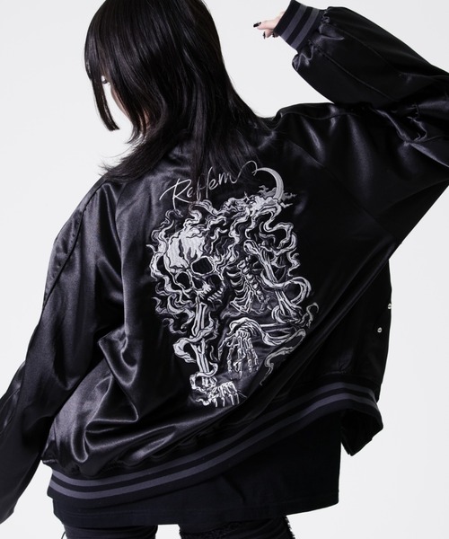 REFLEM(レフレム)の「『REFLEM/レフレム』スカル刺繍スカジャン(スカジャン・レディース・ブラック/ブラック×ホワイト・FREE)」の1枚目の写真