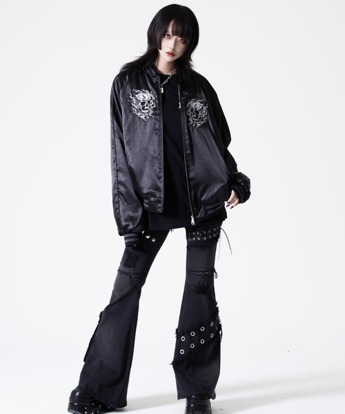 REFLEM(レフレム)の「『REFLEM/レフレム』スカル刺繍スカジャン(スカジャン・レディース・ブラック/ブラック×ホワイト・FREE)」の8枚目の写真