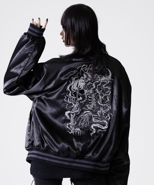 REFLEM(レフレム)の「『REFLEM/レフレム』スカル刺繍スカジャン(スカジャン・レディース・ブラック/ブラック×ホワイト・FREE)」の4枚目の写真