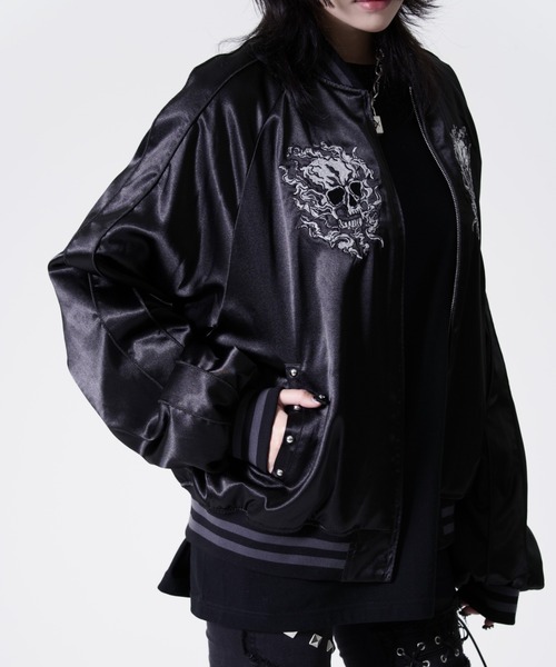 REFLEM(レフレム)の「『REFLEM/レフレム』スカル刺繍スカジャン(スカジャン・レディース・ブラック/ブラック×ホワイト・FREE)」の10枚目の写真