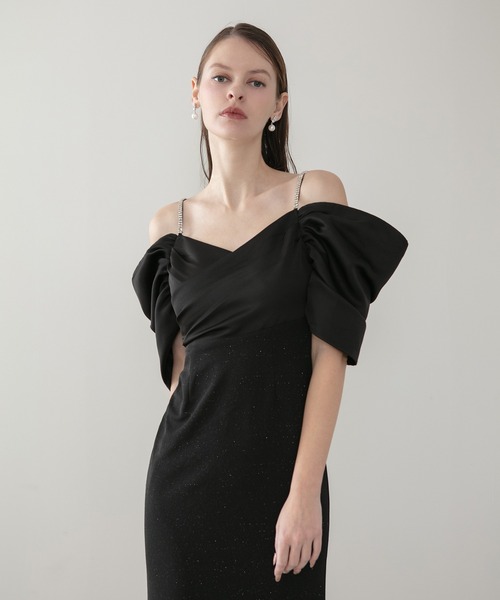 セール】【LEJA LUXE】ビジューストラップタックオフショルダー