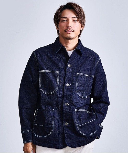 HANES(ヘインズ)の「『Hanes/ヘインズ』カバーオール(デニムジャケット・メンズ・サックスブルー/ブラック/ブルー/ネイビー・M/LL/L)」の1枚目の写真