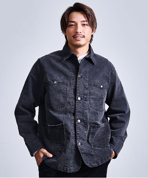 HANES(ヘインズ)の「『Hanes/ヘインズ』カバーオール(デニムジャケット・メンズ・サックスブルー/ブラック/ブルー/ネイビー・M/LL/L)」の2枚目の写真