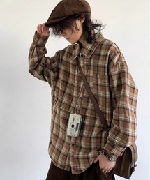 カップルシャツ - ゆったりとしたチェック柄ポロカラーシャツ