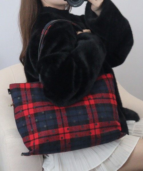 ROOTOTE(ルートート)の「ROOTOTE ドット&チェックフェルトトート(トートバッグ・メンズ・ブラック系その他/レッド系その他・FREE)」の6枚目の写真