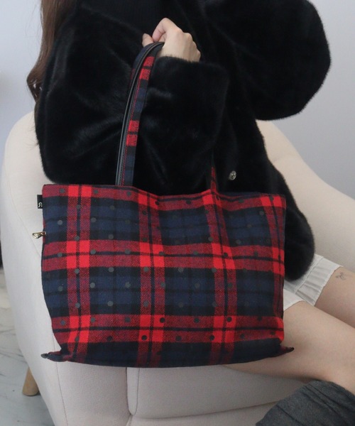 ROOTOTE(ルートート)の「ROOTOTE ドット&チェックフェルトトート(トートバッグ・メンズ・ブラック系その他/レッド系その他・FREE)」の7枚目の写真