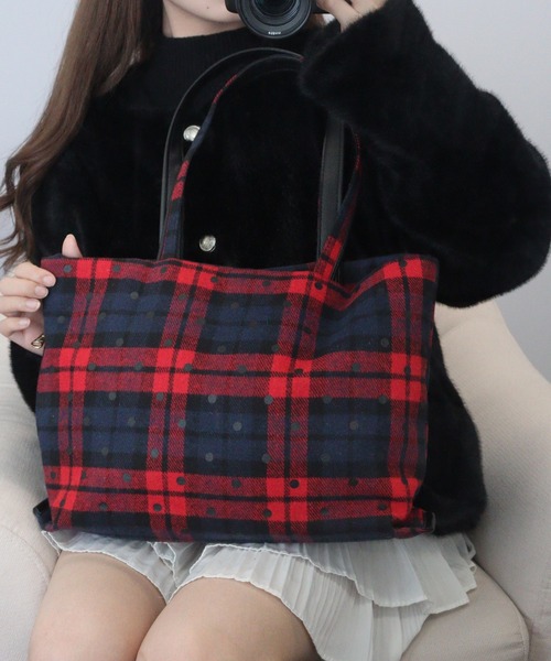 ROOTOTE(ルートート)の「ROOTOTE ドット&チェックフェルトトート(トートバッグ・メンズ・ブラック系その他/レッド系その他・FREE)」の8枚目の写真