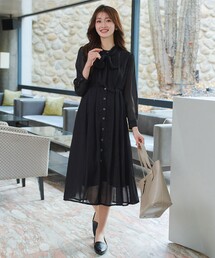 【2WAY取り外しリボン付き】リボンタイラメシフォンワンピース
