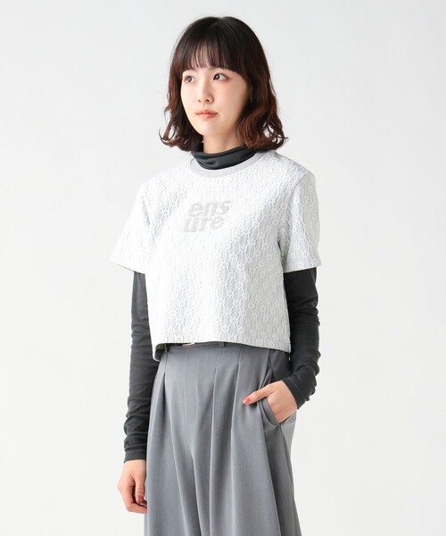 BEAMS HEART（ビームスハート）の「レース ロゴ Tシャツ（Tシャツ/カットソー・レディース・サックスブルー/グレー/チャコールグレー・FREE）」の7枚目の写真