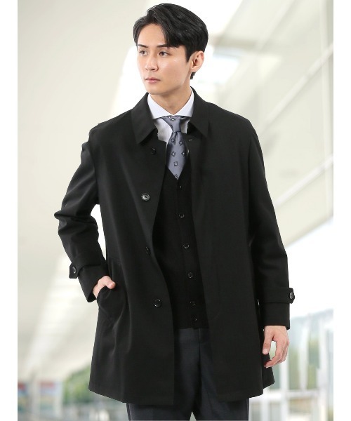 タカキュー（TAKA−Q）/【表地ストレッチ 撥水】タカキュー スタンドカラーコート ヘリンボン黒 セール】【表地ストレッチ 撥水】タカキュー スタンドカラーコート