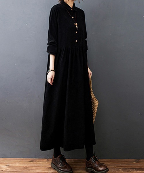 Flugge（フラッジー）の「長袖シャツワンピース（シャツワンピース・レディース・ブラック/ブルー・LARGE/MEDIUM）」の3枚目の写真