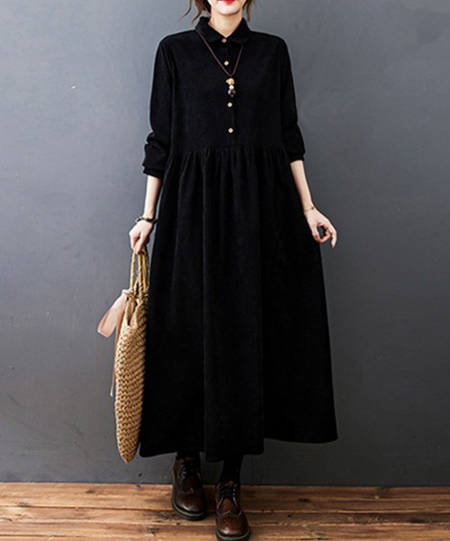 Flugge（フラッジー）の「長袖シャツワンピース（シャツワンピース・レディース・ブラック/ブルー・LARGE/MEDIUM）」の4枚目の写真