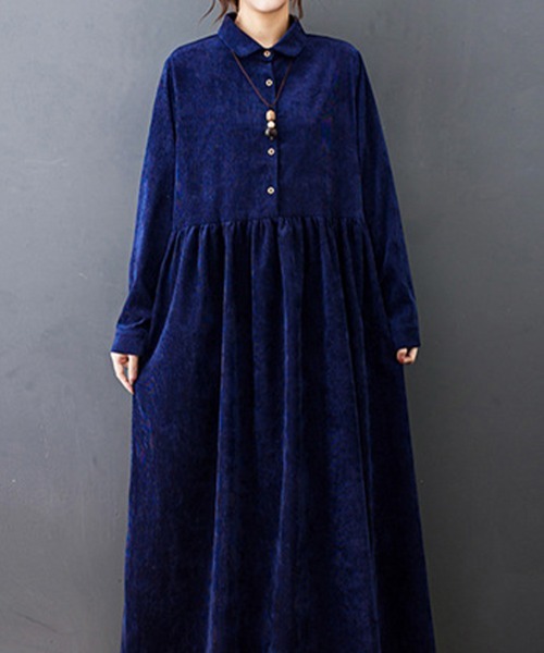 Flugge（フラッジー）の「長袖シャツワンピース（シャツワンピース・レディース・ブラック/ブルー・LARGE/MEDIUM）」の6枚目の写真