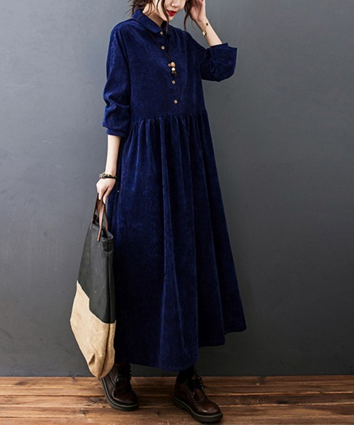Flugge（フラッジー）の「長袖シャツワンピース（シャツワンピース・レディース・ブラック/ブルー・LARGE/MEDIUM）」の7枚目の写真
