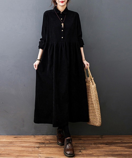 Flugge（フラッジー）の「長袖シャツワンピース（シャツワンピース・レディース・ブラック/ブルー・LARGE/MEDIUM）」の8枚目の写真
