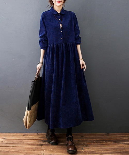 Flugge（フラッジー）の「長袖シャツワンピース（シャツワンピース・レディース・ブラック/ブルー・LARGE/MEDIUM）」の9枚目の写真