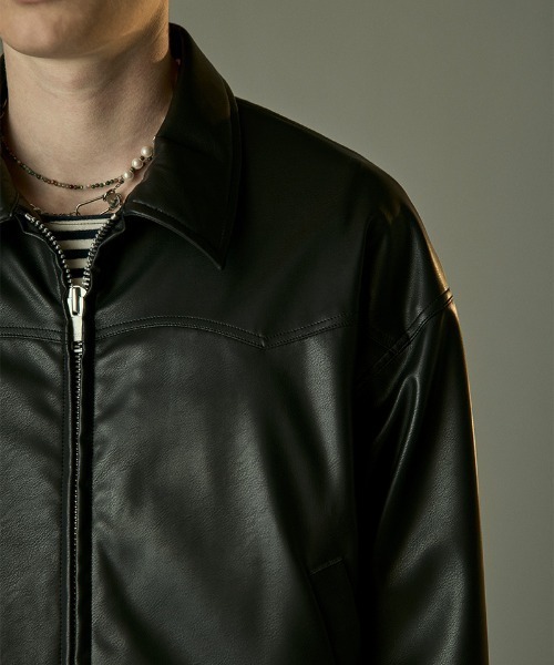 Toironier(トワロニエ)の「Toironier/トワロニエ/Artificial Leather Work(ブルゾン・メンズ・ブラウン/ブラック・1)」の4枚目の写真