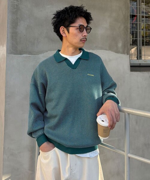 CIAOPANIC（チャオパニック）の「バーズアイニットポロシャツ（ニット/セーター・レディース・ネイビー/ホワイト/グリーン/ブルー・FREE）」の3枚目の写真