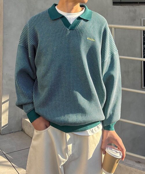CIAOPANIC（チャオパニック）の「バーズアイニットポロシャツ（ニット/セーター・レディース・ネイビー/ホワイト/グリーン/ブルー・FREE）」の12枚目の写真