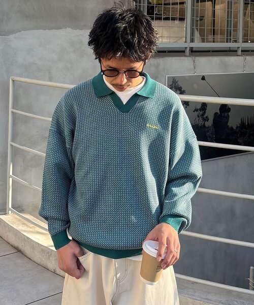 CIAOPANIC（チャオパニック）の「バーズアイニットポロシャツ（ニット/セーター・レディース・ネイビー/ホワイト/グリーン/ブルー・FREE）」の13枚目の写真