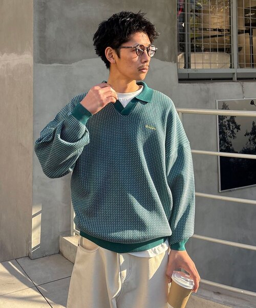 CIAOPANIC（チャオパニック）の「バーズアイニットポロシャツ（ニット/セーター・レディース・ネイビー/ホワイト/グリーン/ブルー・FREE）」の14枚目の写真