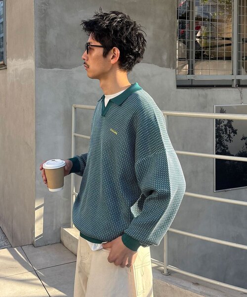 CIAOPANIC（チャオパニック）の「バーズアイニットポロシャツ（ニット/セーター・レディース・ネイビー/ホワイト/グリーン/ブルー・FREE）」の15枚目の写真