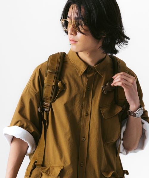 ANGLAN（アングラン）の「Slather Utility Pocket Half Shirt - Beige（シャツ/ブラウス・メンズ・その他・ONE SIZE）」の3枚目の写真
