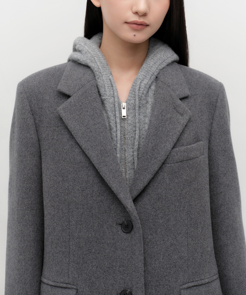 MUSINSA STANDARD WOMAN（ムシンサスタンダードウーマン）の「ウィメンズカシミヤブレンドチェスターフィールドコート[ミディアムグレー]（チェスターコート・レディース・その他・MEDIUM/LARGE/SMALL/X-SMALL）」の2枚目の写真