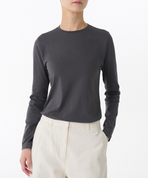 ウィメンズフレキシブルクルーネック長袖Tシャツ[ダークグレー]