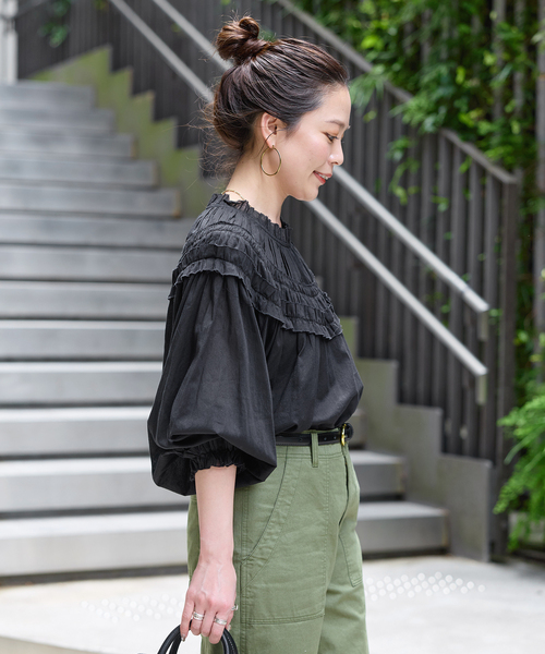B.C STOCK(ベーセーストック)の「《追加》手洗い可 / ボイル2WAYギャザーブラウス(シャツ/ブラウス・レディース・ホワイト/ブラウン/ブラック・FREE)」の9枚目の写真