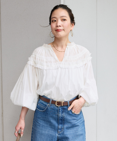 B.C STOCK(ベーセーストック)の「《追加》手洗い可 / ボイル2WAYギャザーブラウス(シャツ/ブラウス・レディース・ホワイト/ブラウン/ブラック・FREE)」の15枚目の写真