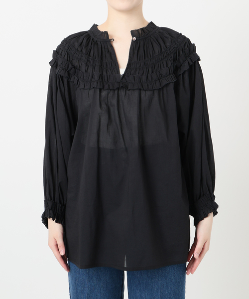 B.C STOCK（ベーセーストック）の「《追加》手洗い可 / ボイル2WAYギャザーブラウス（シャツ/ブラウス・レディース・ホワイト/ブラウン/ブラック・FREE）」の9枚目の写真