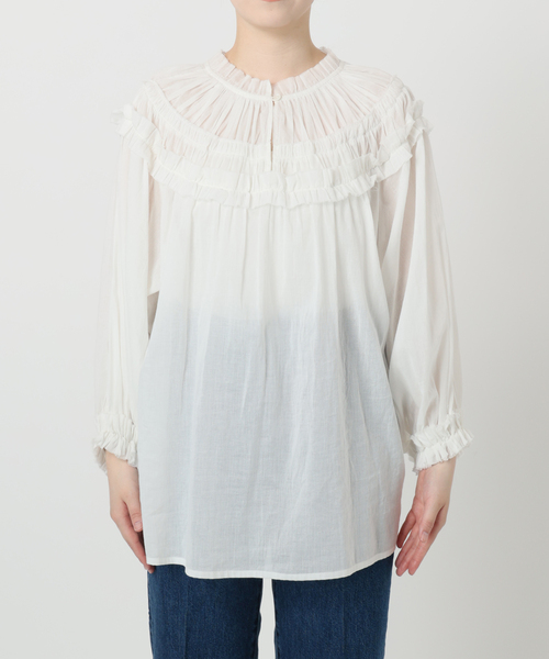 B.C STOCK（ベーセーストック）の「《追加》手洗い可 / ボイル2WAYギャザーブラウス（シャツ/ブラウス・レディース・ホワイト/ブラウン/ブラック・FREE）」の13枚目の写真