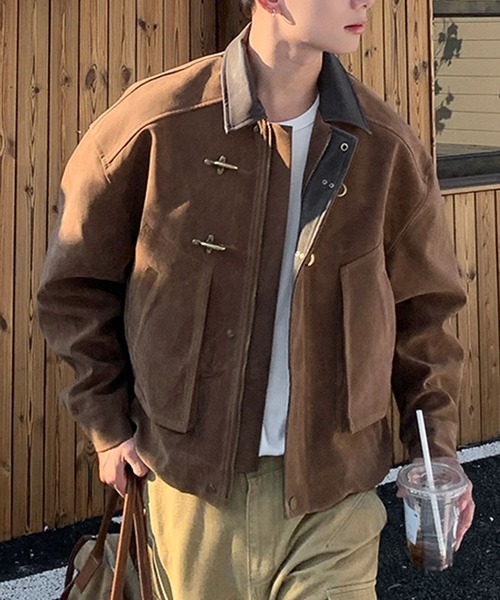 JOHNNY WOLF(ジョニーウルフ)の「REG ファイヤーマンバックル ハリントンジャケット(ブルゾン・メンズ・ダークグレー/ブラウン・M/L)」の7枚目の写真