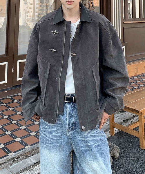 JOHNNY WOLF(ジョニーウルフ)の「REG ファイヤーマンバックル ハリントンジャケット(ブルゾン・メンズ・ダークグレー/ブラウン・M/L)」の19枚目の写真