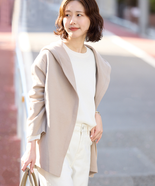 SLOBE IENA(スローブイエナ)の「《WEB限定》ニットフーディーカーディガン(カーディガン/ボレロ・レディース・ベージュ/ブラック・FREE)」の2枚目の写真