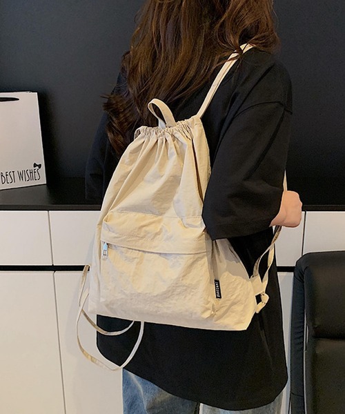 VIBGYOR（ヴィブジョー）の「Mignonjour/ナチュラル巾着リュック M2890（バックパック/リュック・レディース・グレー/ブラック/ブルー/パープル/ベージュ・FREE）」の6枚目の写真