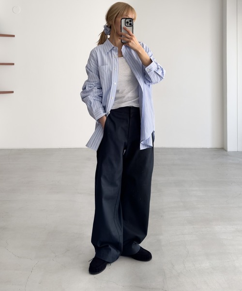 CANAL JEAN(キャナルジーン)の「OUVIR シュシュ付きストライプシャツ(シャツ/ブラウス・レディース・グレー/ブルー・ONE SIZE)」の10枚目の写真