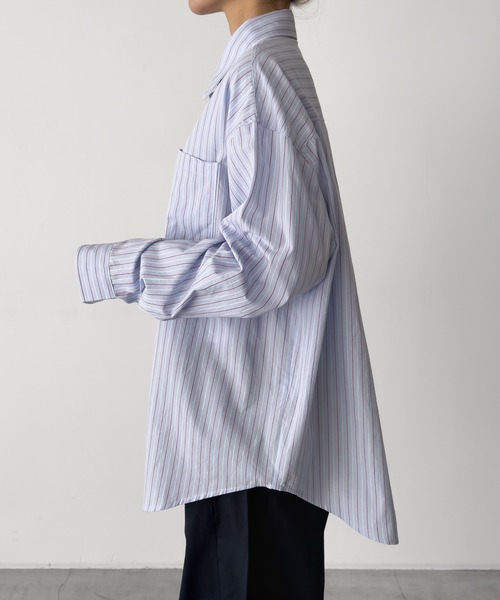 CANAL JEAN(キャナルジーン)の「OUVIR シュシュ付きストライプシャツ(シャツ/ブラウス・レディース・グレー/ブルー・ONE SIZE)」の16枚目の写真