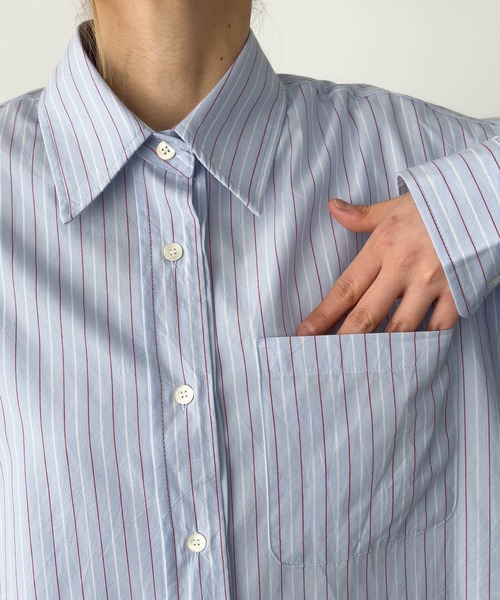 CANAL JEAN(キャナルジーン)の「OUVIR シュシュ付きストライプシャツ(シャツ/ブラウス・レディース・グレー/ブルー・ONE SIZE)」の18枚目の写真