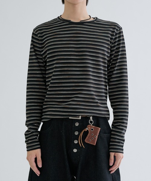 EPNK（イーピーエヌケー）の「Assorted border long sleeve tee / アソートボーダーロングスリーブtee（Tシャツ/カットソー・メンズ・ブラック/グレー/オフホワイト/ブラック系・LARGE/MEDIUM/SMALL）」の4枚目の写真