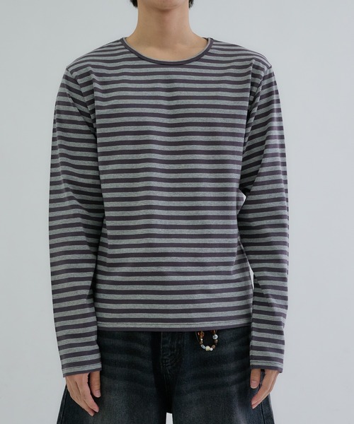 EPNK(イーピーエヌケー)の「Assorted border long sleeve tee / アソートボーダーロングスリーブtee(Tシャツ/カットソー・メンズ・ブラック/グレー/オフホワイト/ブラック系/カーキ/チャコールグレー/グレイッシュブルー/ブルー・LARGE/MEDIUM/SMALL)」の9枚目の写真