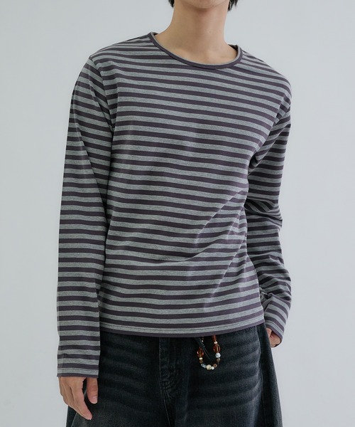 EPNK(イーピーエヌケー)の「Assorted border long sleeve tee / アソートボーダーロングスリーブtee(Tシャツ/カットソー・メンズ・ブラック/グレー/オフホワイト/ブラック系/カーキ/チャコールグレー/グレイッシュブルー/ブルー・LARGE/MEDIUM/SMALL)」の10枚目の写真
