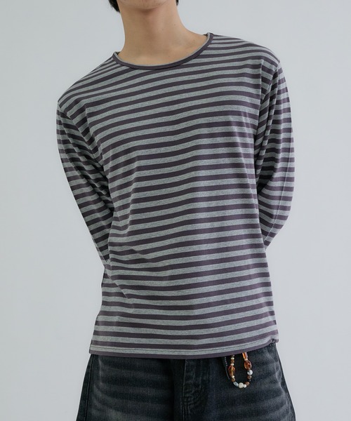 EPNK(イーピーエヌケー)の「Assorted border long sleeve tee / アソートボーダーロングスリーブtee(Tシャツ/カットソー・メンズ・ブラック/グレー/オフホワイト/ブラック系/カーキ/チャコールグレー/グレイッシュブルー/ブルー・LARGE/MEDIUM/SMALL)」の14枚目の写真