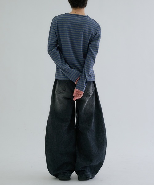 EPNK(イーピーエヌケー)の「Assorted border long sleeve tee / アソートボーダーロングスリーブtee(Tシャツ/カットソー・メンズ・ブラック/グレー/オフホワイト/ブラック系/カーキ/チャコールグレー/グレイッシュブルー/ブルー・LARGE/MEDIUM/SMALL)」の15枚目の写真