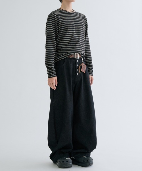 EPNK（イーピーエヌケー）の「Assorted border long sleeve tee / アソートボーダーロングスリーブtee（Tシャツ/カットソー・メンズ・ブラック/グレー/オフホワイト/ブラック系・LARGE/MEDIUM/SMALL）」の20枚目の写真