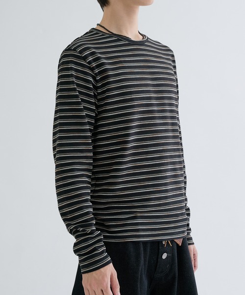 EPNK（イーピーエヌケー）の「Assorted border long sleeve tee / アソートボーダーロングスリーブtee（Tシャツ/カットソー・メンズ・ブラック/グレー/オフホワイト/ブラック系・LARGE/MEDIUM/SMALL）」の12枚目の写真